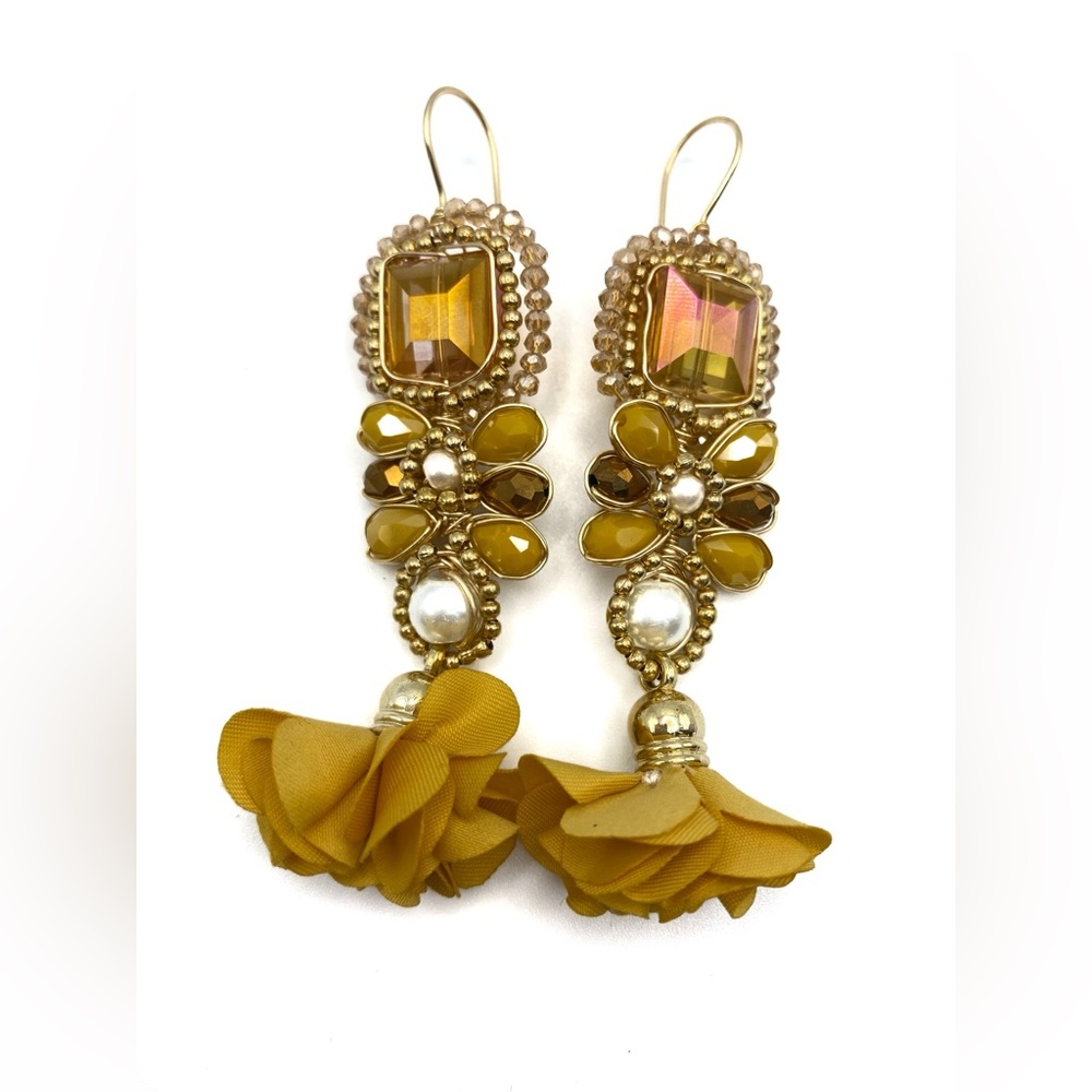Yellow and green handmade wirewrap earrings